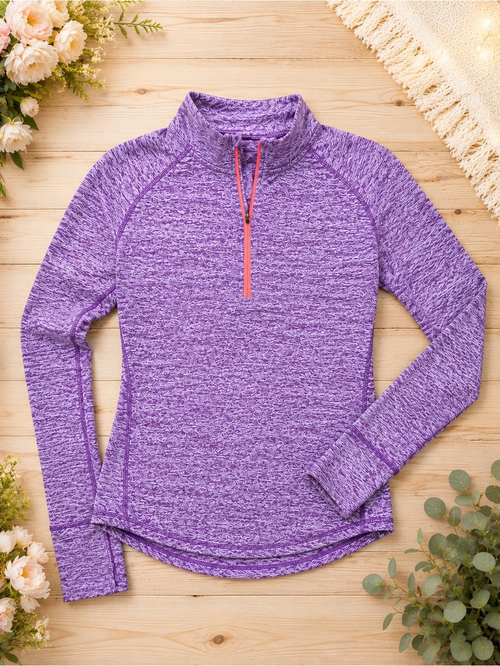 Tangerine Purple Heathered Quarter-Zip Pullover with Pink Zipper